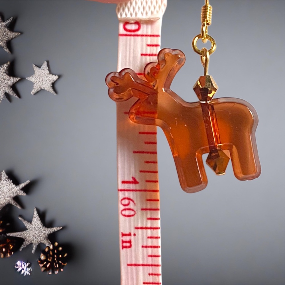 Handmade Earrings Reindeer Holiday Dangle Brown Jewelry Christmas Pierced - Picture 5 of 6